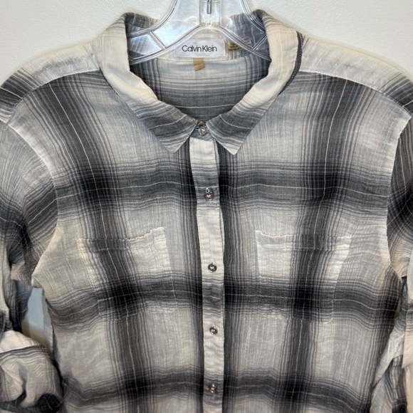 Calvin Klein Airflow Utility Button Down Women's Plaid Shirt Roll Up Sleeve - Picture 4 of 8